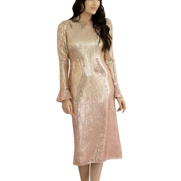 Rachel Parcell M Pink Ombre Sequin Long Sleeve Dress Party Cocktail Sparkle - Picture 1 of 9